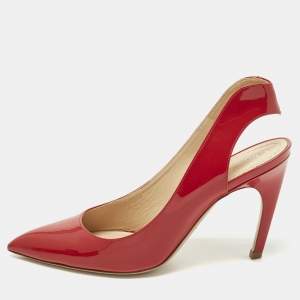 Pre Owned Dior Size 37 Red Patent Leather Pointed Toe Slingback Pumps