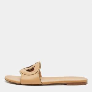 Pre Owned Dior D Club Size 38.5 Brown Leather Flat Slides