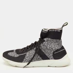 مملوكة مسبقًا Dior B21 Size 41 Black/White Knit Fabric Sock High Top Sneakers 
