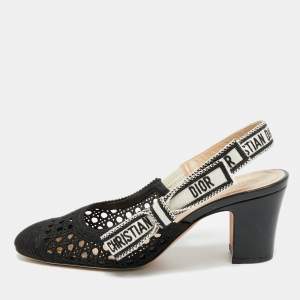 Pre Owned Dior Dior & Moi Size 35 Black Cannage Fabric and Mesh Slingback Pumps