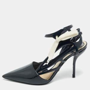 مملوكة مسبقًا Dior Size 39.5 Midnight Blue Patent Leather Cut-Out Ankle-Strap Pumps