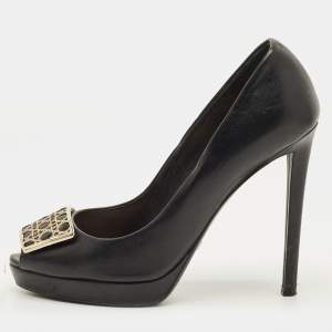 مملوكة مسبقًا Dior Size 36 Black Leather Cannage Plaque Peep Toe Pumps