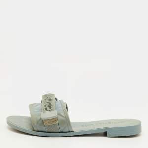 Pre Owned Dior Diorevolution Size 40 Slate Blue Cannage Rubber Flat Sandals