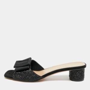 مملوكة مسبقًا Dior Idylle Size 39 Black Suede Bow Crystal Embellished Slide Sandals