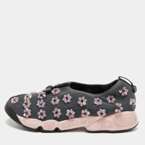 Pre Owned Dior Fusion Crystal Embellished Size 39.5 Grey Mesh Slip On Sneakers