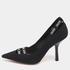 Pre Owned حذاء كعب عالي ديور جا ديور قماش تقني وجلد أسود مقاس 37.5