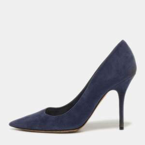 Pre Owned Dior Cherie Size 38.5 Navy Blue Suede Pointed Toe Pumps