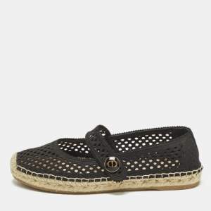 Pre Owned Dior Caro Size 37 Black Fabric Espadrille Mary-Jane Flats