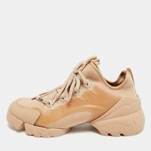 Pre Owned Dior D-Connect Size 39 Beige Neoprene and PVC Low Top Sneakers