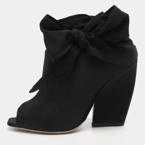 Pre Owned Dior Brooklyn Size 37 Black Nylon Ankle Wrap Peep Toe Ankle Boots