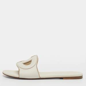 مملوكة مسبقًا Dior D Club Size 38.5 Off White Leather Flat Slide Sandals