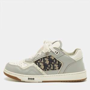 Pre Owned حذاء رياضي ديور ج27 جلد وكانفاس رمادي رباط مقاس 37