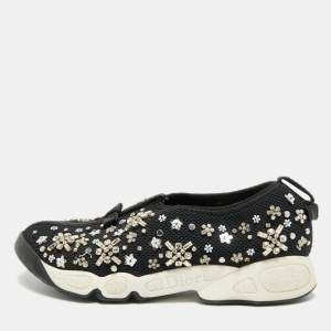 مملوكة مسبقًا Dior Fusion Size 35 Black Mesh Crystal Embellished Slip On Sneakers