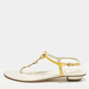 Pre Owned Dior Size 39.5 Yellow Patent Leather T-Strap Sandals