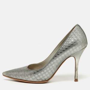 مملوكة مسبقًا Dior Cherie Size 36 Silver Micro Cannage Leather Pointed Toe Pumps