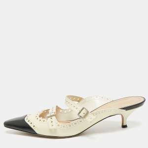 Pre Owned Dior Spectadior Size 40 Cream/Black Perforated Leather Pointed Toe Mules