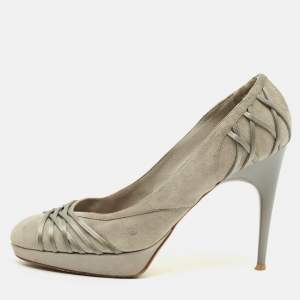 Pre Owned Dior Size 41 Grey Satin and Suede Platform Pumps