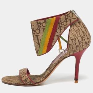 Pre Owned Dior Rasta Size 38 Brown Monogram Canvas and Leather Ankle Strap Sandals