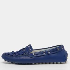 مملوكة مسبقًا Dior Size 35.5 Blue Leather Cutout Flora Embellished Driver Loafers