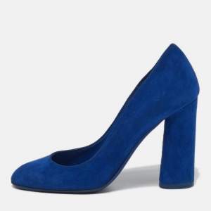 Pre Owned Dior Size 37.5 Blue Suede Round Toe Block Heel Pumps
