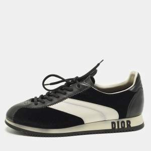 Pre Owned Dior Diorun Size 40 Black/White Leather and Velvet Lace Up Sneakers