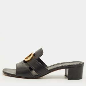 Pre Owned Dior Montaigne Size 38 Black Leather Slide Sandals