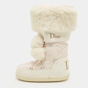Pre Owned Dior Size 38-40 White/Pink Fur and Leather Snow Boots