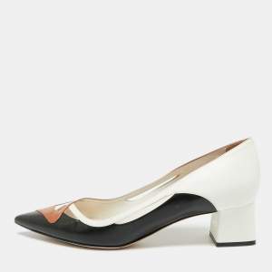 Pre Owned Dior Size 40.5 Tri Color Leather Block Heel Pointed Toe Pumps