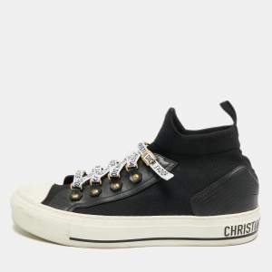 Pre Owned حذاء ديور ووكن ديوور رياضي عالي علوي قماش محبوك  وجلد أسود مقاس 39