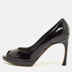 Pre Owned Dior Diorella Size 37 Black Patent Leather Peep Toe Pumps