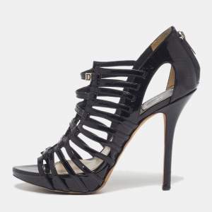 مملوكة مسبقًا Dior Size 36.5 Black Patent Leather Caged Strappy Sandals