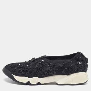 مملوكة مسبقًا حذاء رياضي ديور فيوجن شبكة أسود مزخرف كريستال سليب أون مقاس 38.5