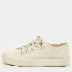 مملوكة مسبقًا Dior Walk'n'Dior Size 35.5 Cream Canvas Low Top Sneakers