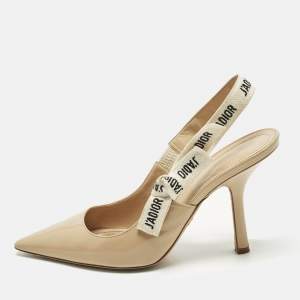 Pre Owned Dior J'Adior Size 39.5 Beige Canvas and Patent Leather Slip On Pumps