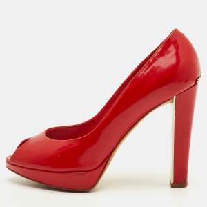 Pre Owned Dior Miss Dior Size 37 Red Patent Leather Peep Toe Pumps