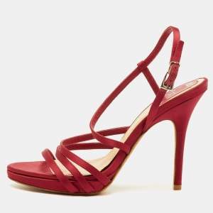 Pre Owned Dior Strappy Size 38.5 Red Satin Slingback Platform Sandals