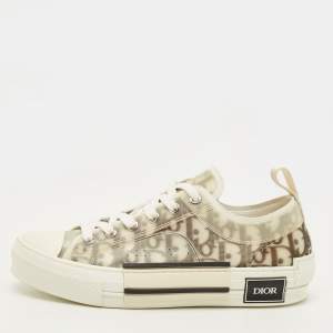 Pre Owned Dior Walk'n'Dior Size 38 Grey/White Jacquard and PVC Lace Up Sneakers