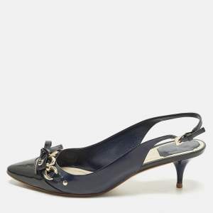 Pre Owned Dior Size Blue Patent Leather Slingback Pumps