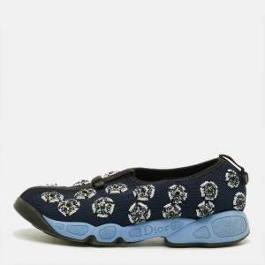 مملوكة مسبقًا Dior Fusion Size 38 Blue Mesh Crystal Embellished Slip On Sneakers