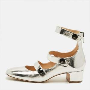 Pre Owned Dior D-Doll Size 40.5 Silver Foil Leather Mary Jane Pumps