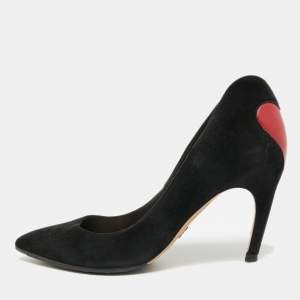 Pre Owned Dior Size 38.5 Black/Red Leather and Suede Pointed Toe Pumps