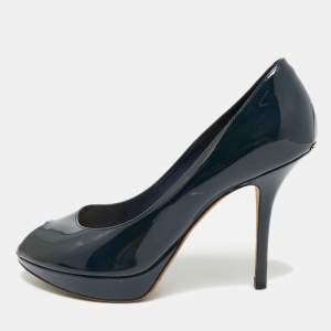 مملوكة مسبقًا Dior Miss Dior Size 38.5 Navy Blue Patent Leather Peep Toe Pumps