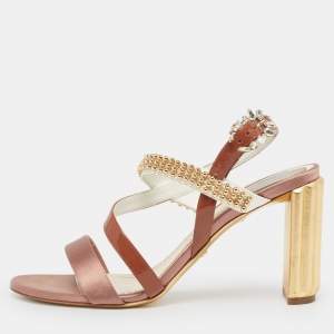 Pre Owned Dior Embellished Size 39.5 Multicolor Patent Leather and Satin Ankle Strap Sandals