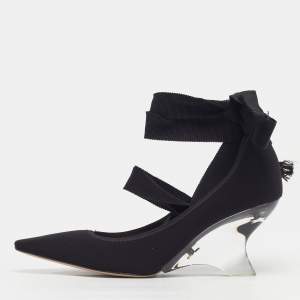 مملوكة مسبقًا Dior Etoile Size 37 Black Fabric Wedge Pumps