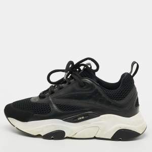 مملوكة مسبقًا Dior B22 Size 39.5 Black Leather and Mesh Lace Up Sneakers