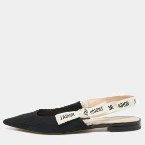 Pre Owned Dior J'Adior Size 38.5 Black Technical Fabric Pointed Toe Slingback Flats