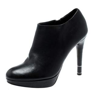 Pre Owned حذاء بوت كاحل ديور نعل سميك جلد أسود مقاس 36