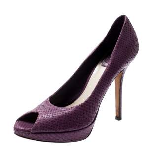 Dior Purple Python Miss Dior Peep Toe Platform Pumps Size 37.5