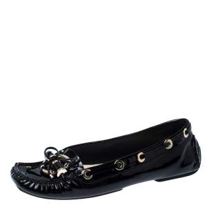 Dior Black Patent Leather Metal Twist Moccasins Size 37