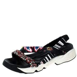 Dior Multicolor Sequin And Cotton Fabric Trio Fusion Slingback Sandals Size 37